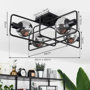 hofstein Plafonnier Agropoli Noir, 4 lumières* Lampes Modernes