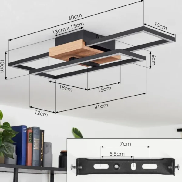 hofstein Plafonnier Avelal LED Bois clair, Couleur bois, Noir, 1 lumière* Lampes Modernes