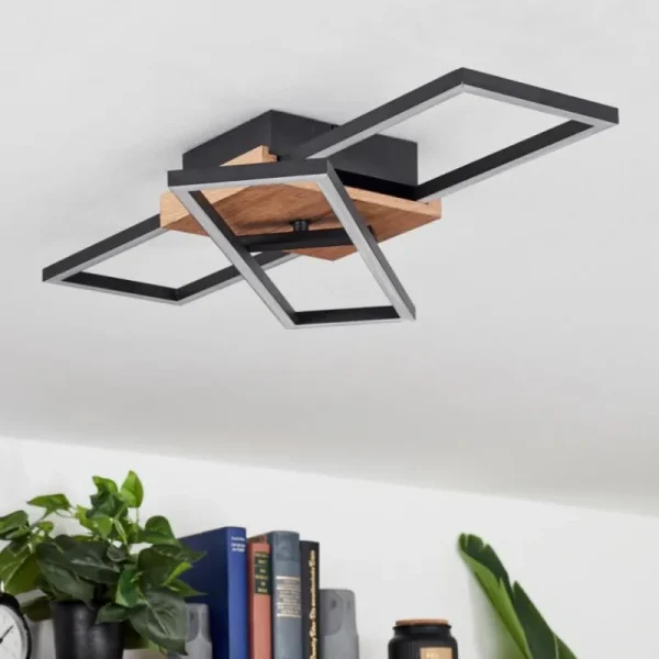 hofstein Plafonnier Avelal LED Bois clair, Couleur bois, Noir, 1 lumière* Lampes Modernes