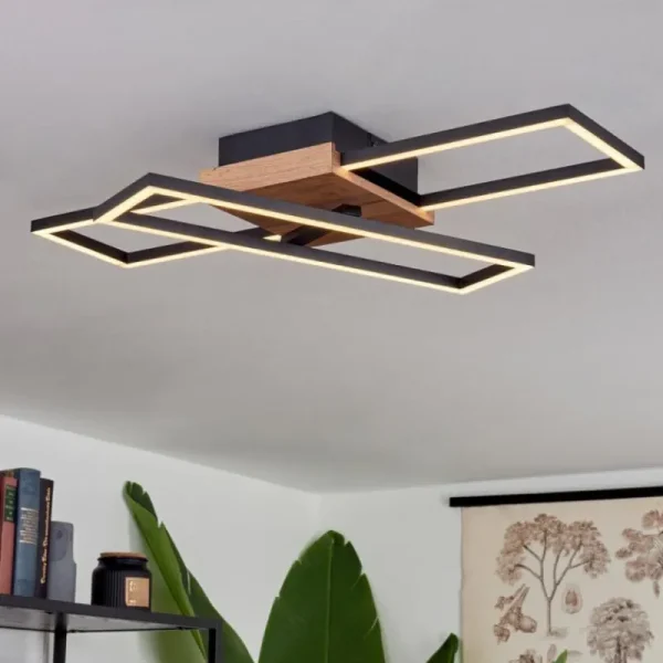 hofstein Plafonnier Avelal LED Bois clair, Couleur bois, Noir, 1 lumière* Lampes Modernes