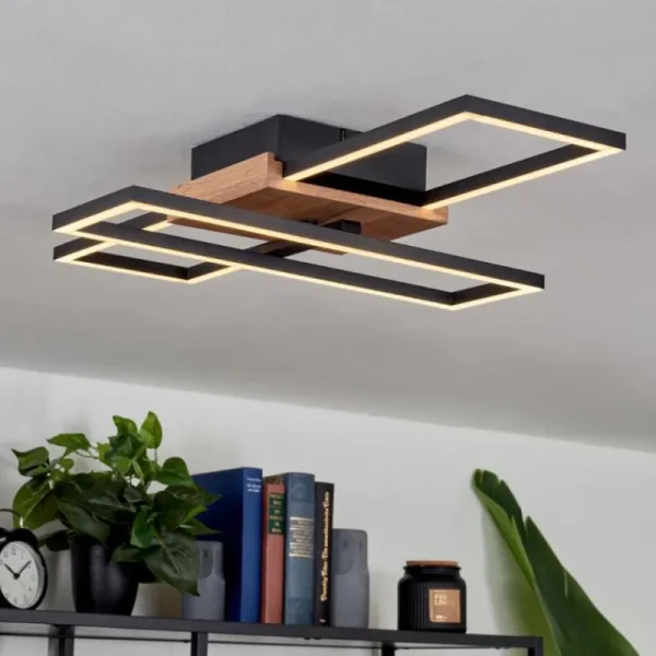 hofstein Plafonnier Avelal LED Bois clair, Couleur bois, Noir, 1 lumière* Lampes Modernes