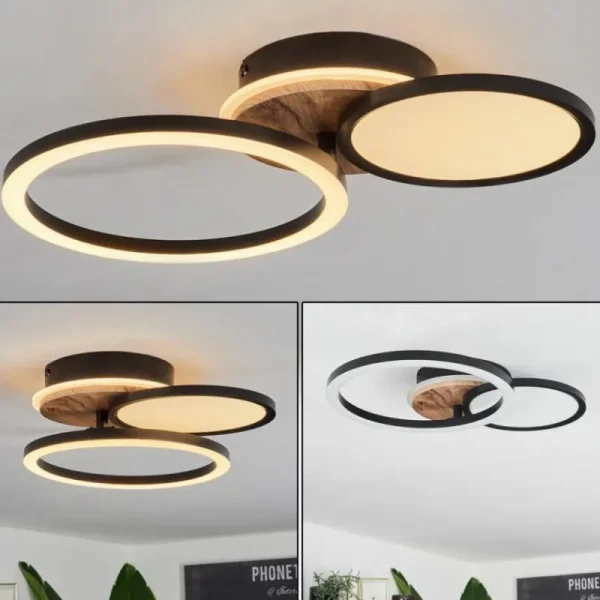 hofstein Plafonnier Avelal LED Brun, Couleur bois, Noir, 1 lumière* Lampes Modernes