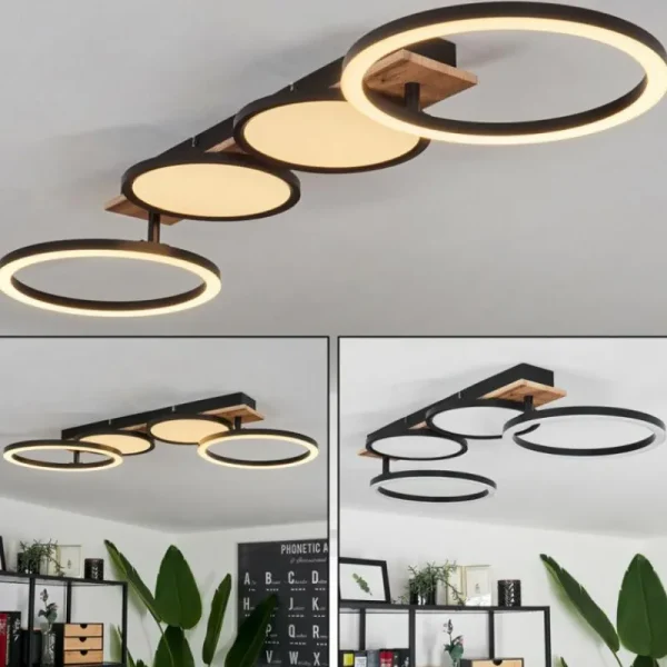 hofstein Plafonnier Avelal LED Brun, Couleur bois, Noir, 1 lumière* Lampes Modernes