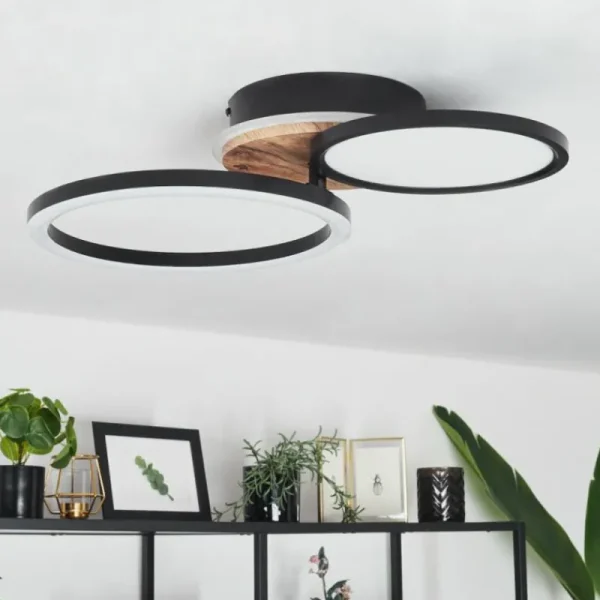 hofstein Plafonnier Avelal LED Brun, Couleur bois, Noir, 1 lumière* Lampes Modernes