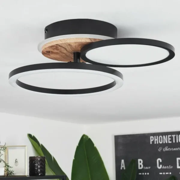 hofstein Plafonnier Avelal LED Brun, Couleur bois, Noir, 1 lumière* Lampes Modernes