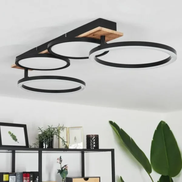 hofstein Plafonnier Avelal LED Brun, Couleur bois, Noir, 1 lumière* Lampes Modernes