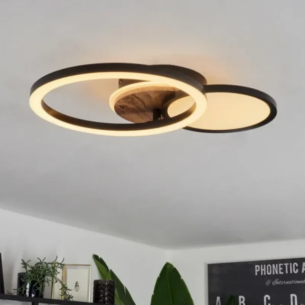 hofstein Plafonnier Avelal LED Brun, Couleur bois, Noir, 1 lumière* Lampes Modernes