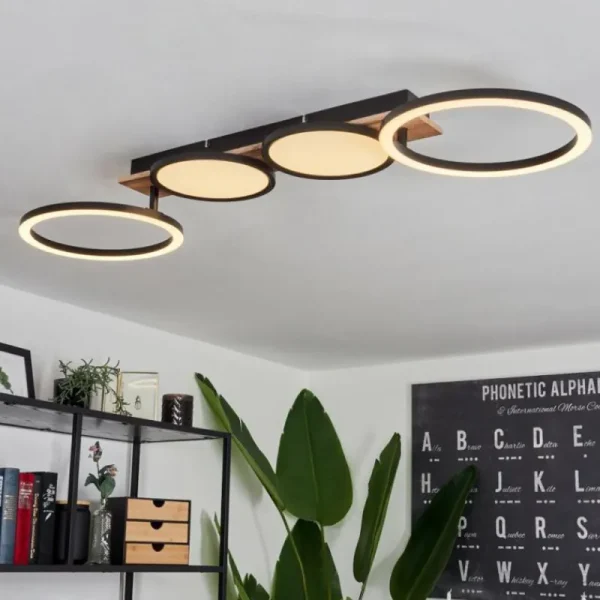 hofstein Plafonnier Avelal LED Brun, Couleur bois, Noir, 1 lumière* Lampes Modernes