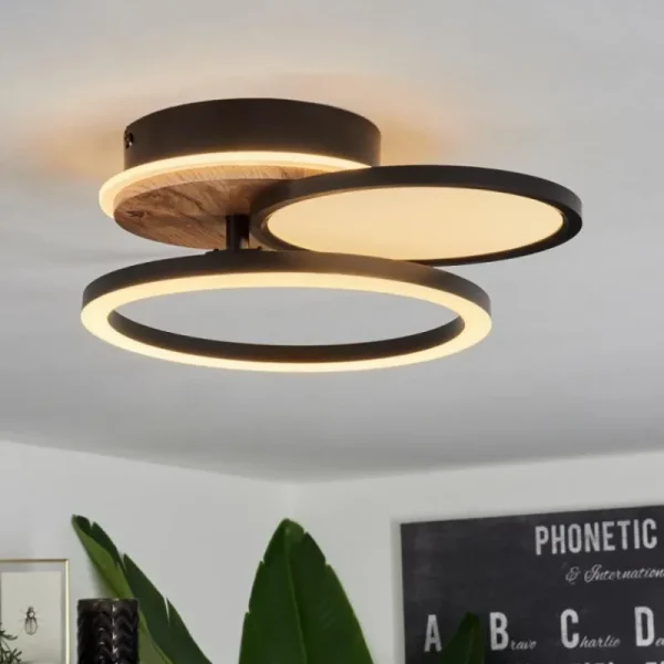hofstein Plafonnier Avelal LED Brun, Couleur bois, Noir, 1 lumière* Lampes Modernes