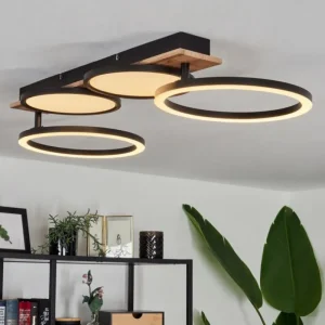 hofstein Plafonnier Avelal LED Brun, Couleur bois, Noir, 1 lumière* Lampes Modernes