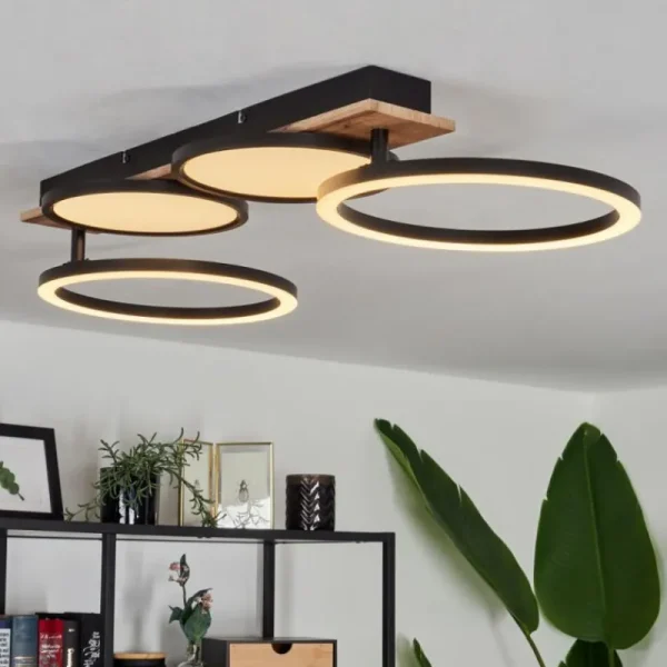 hofstein Plafonnier Avelal LED Brun, Couleur bois, Noir, 1 lumière* Lampes Modernes