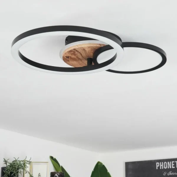 hofstein Plafonnier Avelal LED Brun, Couleur bois, Noir, 1 lumière* Lampes Modernes