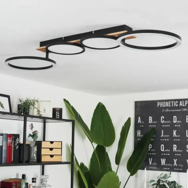 hofstein Plafonnier Avelal LED Brun, Couleur bois, Noir, 1 lumière* Lampes Modernes