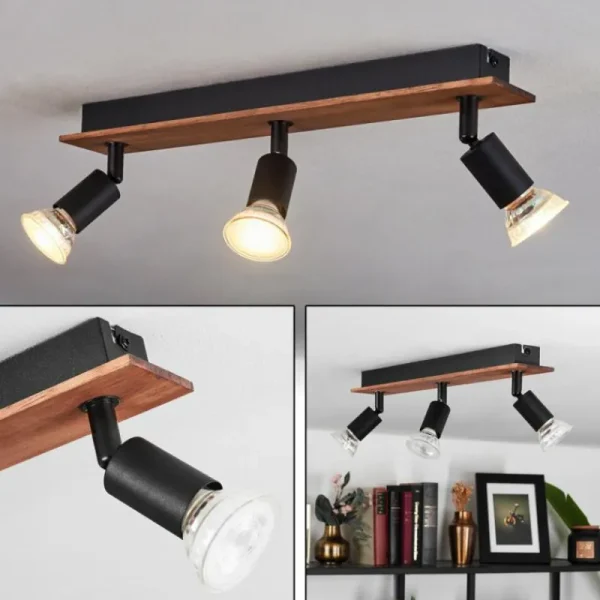 hofstein Plafonnier Castillo Bois foncé, Noir, 3 lumières* Lampes Modernes
