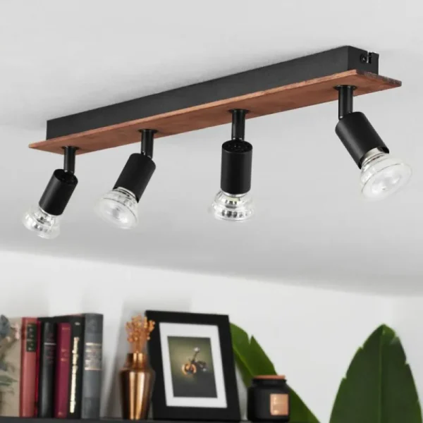 hofstein Plafonnier Castillo Bois foncé, Noir, 4 lumières* Lampes Modernes