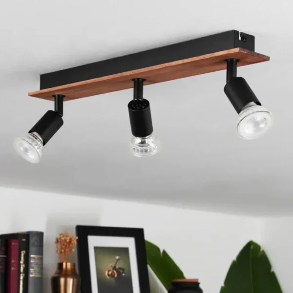 hofstein Plafonnier Castillo Bois foncé, Noir, 3 lumières* Lampes Modernes