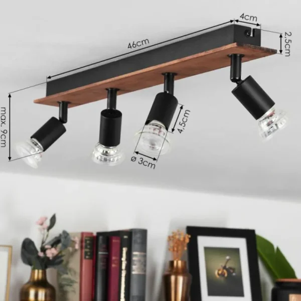 hofstein Plafonnier Castillo Bois foncé, Noir, 4 lumières* Lampes Modernes