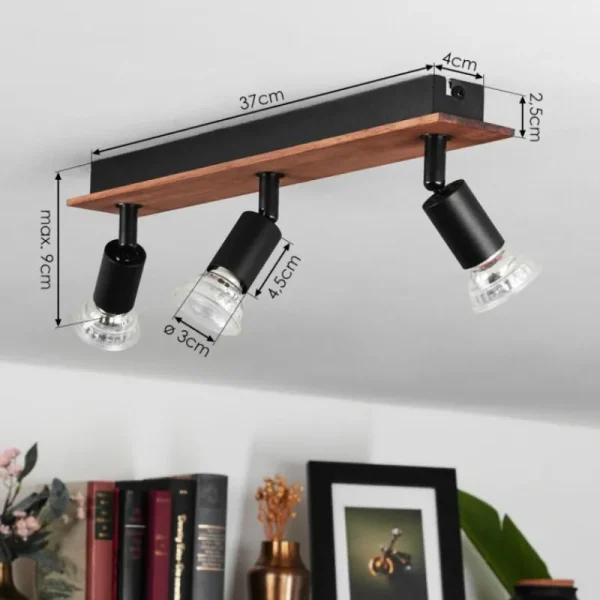 hofstein Plafonnier Castillo Bois foncé, Noir, 3 lumières* Lampes Modernes