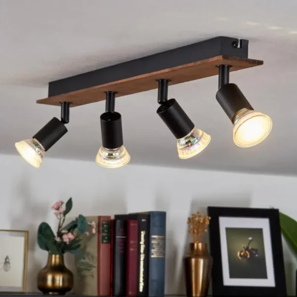hofstein Plafonnier Castillo Bois foncé, Noir, 4 lumières* Lampes Modernes