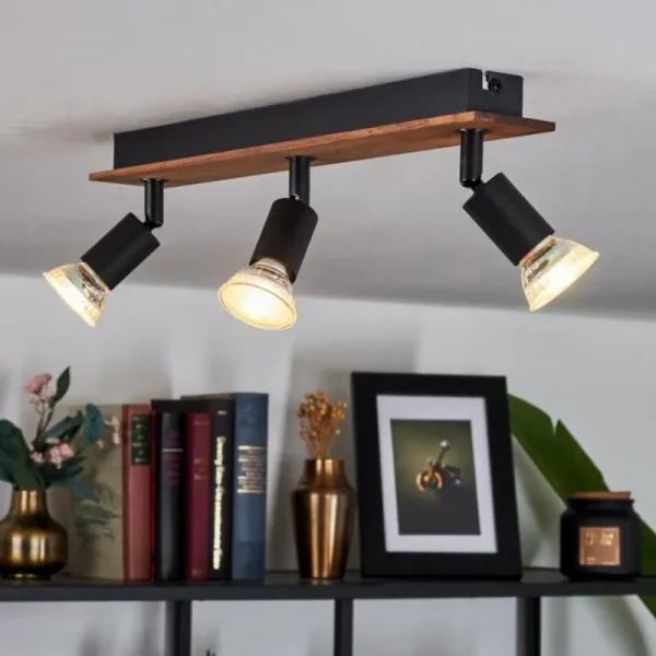 hofstein Plafonnier Castillo Bois foncé, Noir, 3 lumières* Lampes Modernes