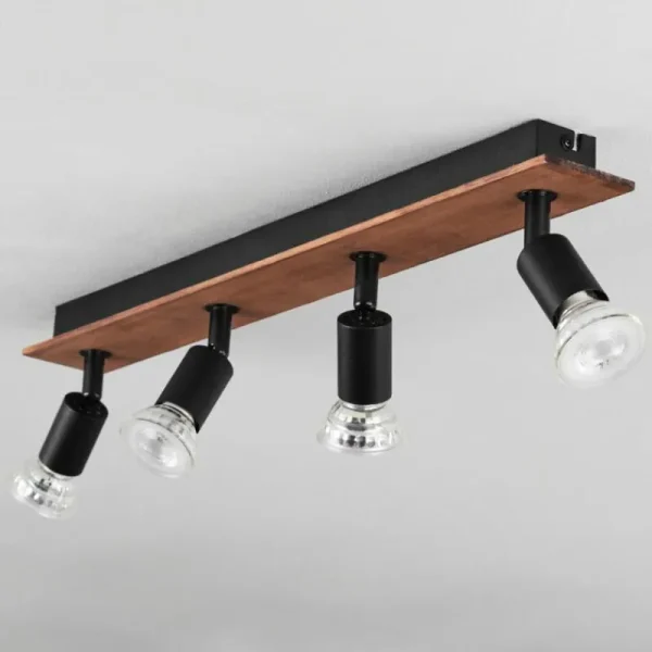 hofstein Plafonnier Castillo Bois foncé, Noir, 4 lumières* Lampes Modernes