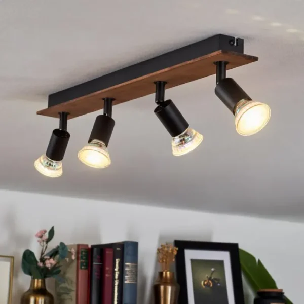 hofstein Plafonnier Castillo Bois foncé, Noir, 4 lumières* Lampes Modernes