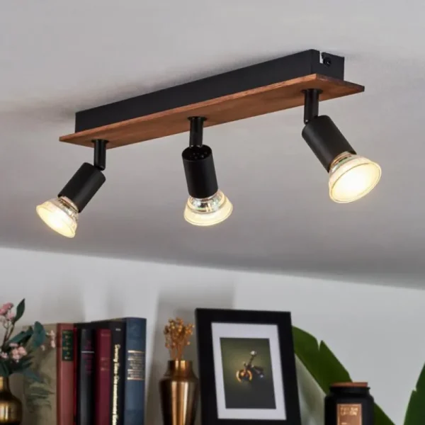 hofstein Plafonnier Castillo Bois foncé, Noir, 3 lumières* Lampes Modernes