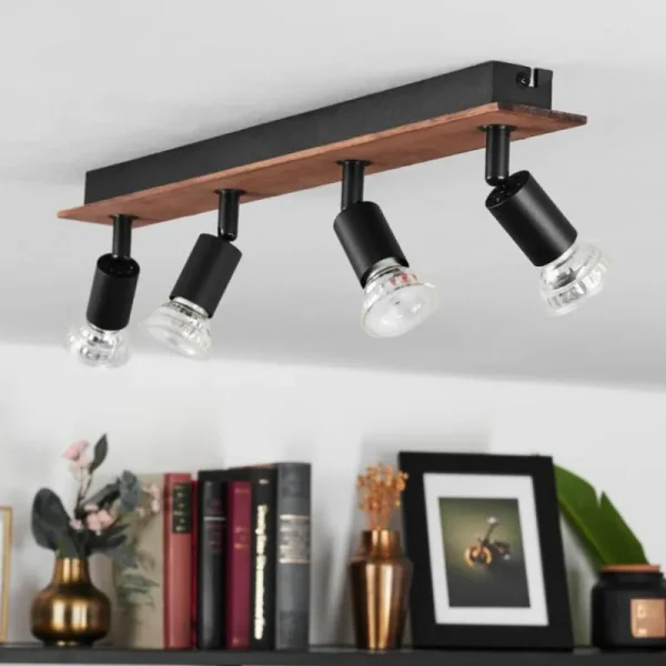 hofstein Plafonnier Castillo Bois foncé, Noir, 4 lumières* Lampes Modernes