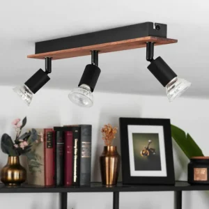 hofstein Plafonnier Castillo Bois foncé, Noir, 3 lumières* Lampes Modernes