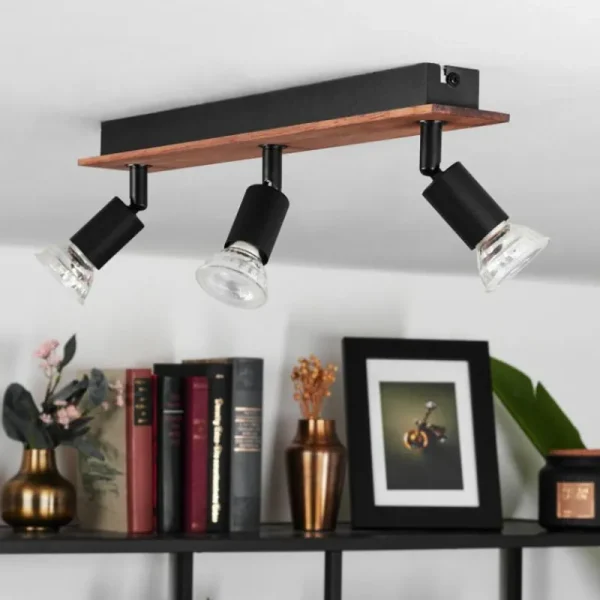 hofstein Plafonnier Castillo Bois foncé, Noir, 3 lumières* Lampes Modernes