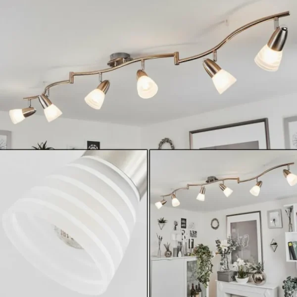 hofstein Plafonnier Chapod LED Chrome, Nickel mat, 6 lumières* Lampes En Verre