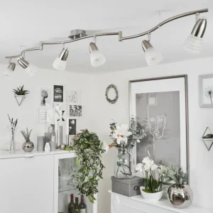 hofstein Plafonnier Chapod LED Chrome, Nickel mat, 6 lumières* Lampes En Verre