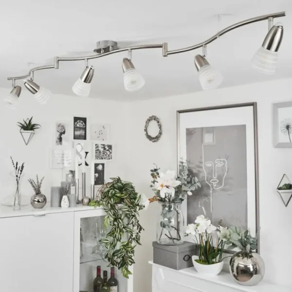 hofstein Plafonnier Chapod LED Chrome, Nickel mat, 6 lumières* Lampes En Verre