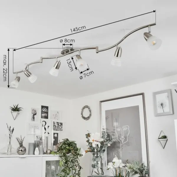 hofstein Plafonnier Chapod LED Chrome, Nickel mat, 6 lumières* Lampes En Verre