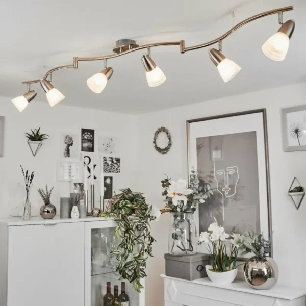 hofstein Plafonnier Chapod LED Chrome, Nickel mat, 6 lumières* Lampes En Verre