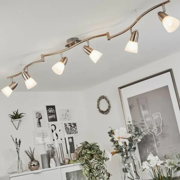 hofstein Plafonnier Chapod LED Chrome, Nickel mat, 6 lumières* Lampes En Verre
