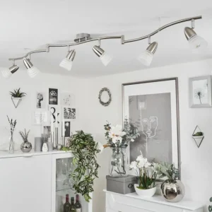 hofstein Plafonnier Chapod LED Chrome, Nickel mat, 6 lumières* Lampes En Verre
