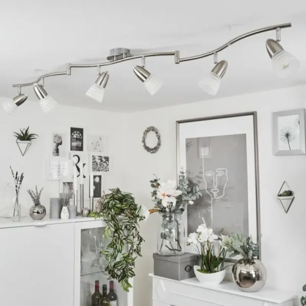 hofstein Plafonnier Chapod LED Chrome, Nickel mat, 6 lumières* Lampes En Verre