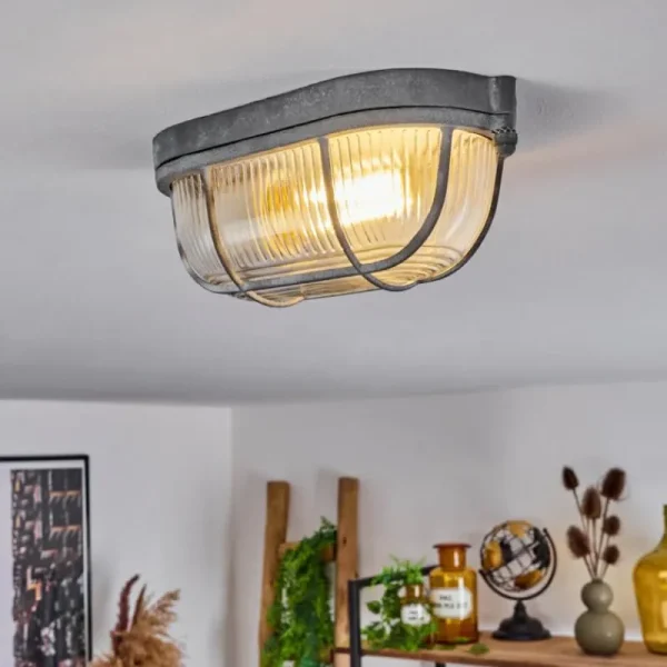hofstein Plafonnier Chaquire Gris, 1 lumière* Lampes En Verre