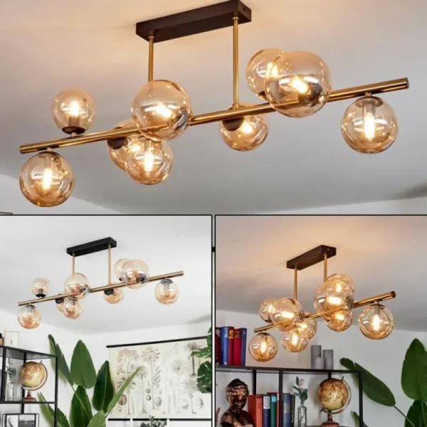 hofstein Plafonnier Chehalis LED Laiton, Noir, 9 lumières* Lampes En Verre
