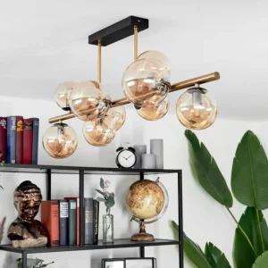 hofstein Plafonnier Chehalis LED Laiton, Noir, 9 lumières* Lampes En Verre
