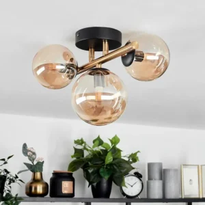 hofstein Plafonnier Chehalis LED Laiton, Noir, 3 lumières* Lampes En Verre