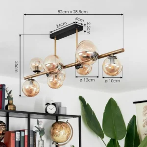 hofstein Plafonnier Chehalis LED Laiton, Noir, 9 lumières* Lampes En Verre