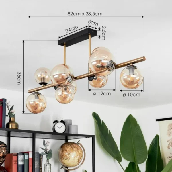 hofstein Plafonnier Chehalis LED Laiton, Noir, 9 lumières* Lampes En Verre