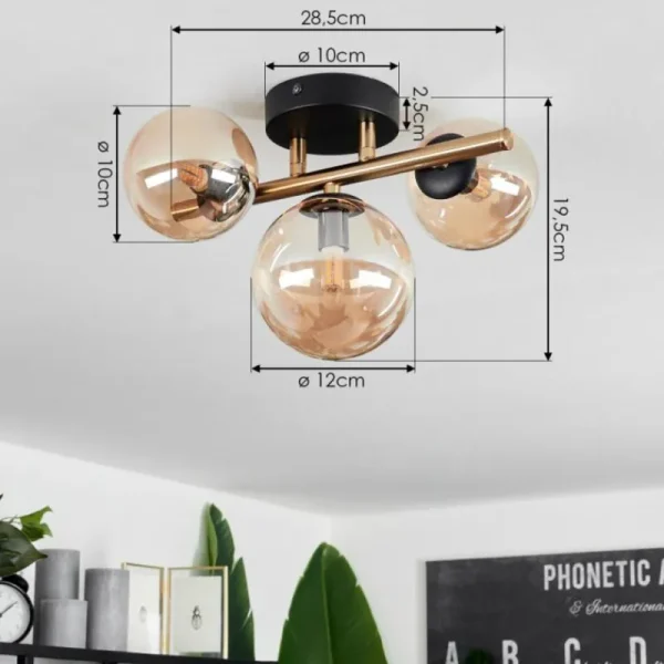 hofstein Plafonnier Chehalis LED Laiton, Noir, 3 lumières* Lampes En Verre