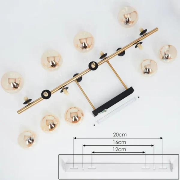 hofstein Plafonnier Chehalis LED Laiton, Noir, 9 lumières* Lampes En Verre