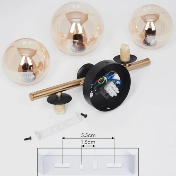 hofstein Plafonnier Chehalis LED Laiton, Noir, 3 lumières* Lampes En Verre