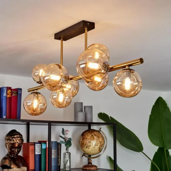 hofstein Plafonnier Chehalis LED Laiton, Noir, 9 lumières* Lampes En Verre