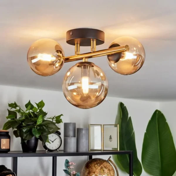 hofstein Plafonnier Chehalis LED Laiton, Noir, 3 lumières* Lampes En Verre