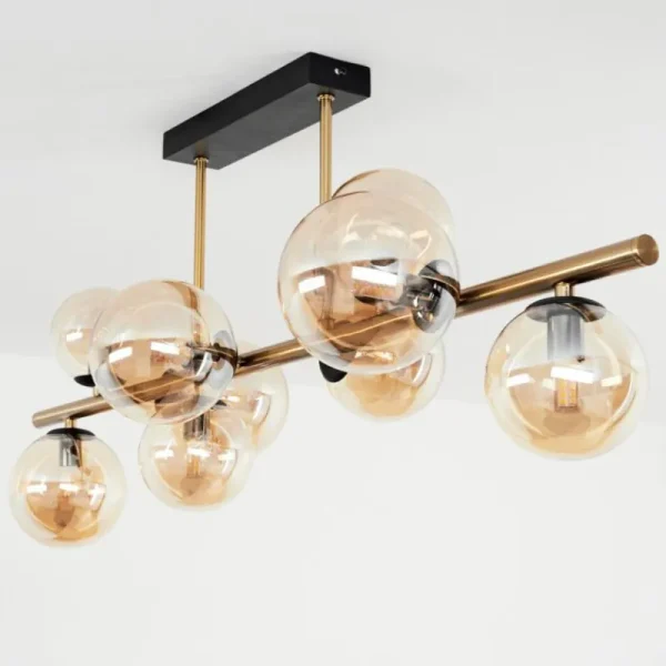 hofstein Plafonnier Chehalis LED Laiton, Noir, 9 lumières* Lampes En Verre